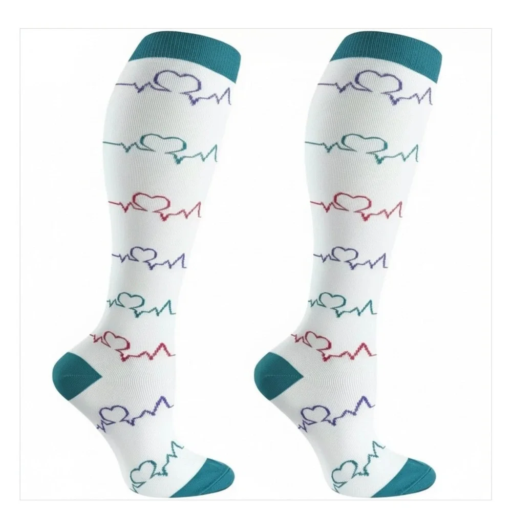 Unisex 20-30 mmHg‎ Compression Socks L/XL Knee High Medical Whimsical 2 Pack NEW